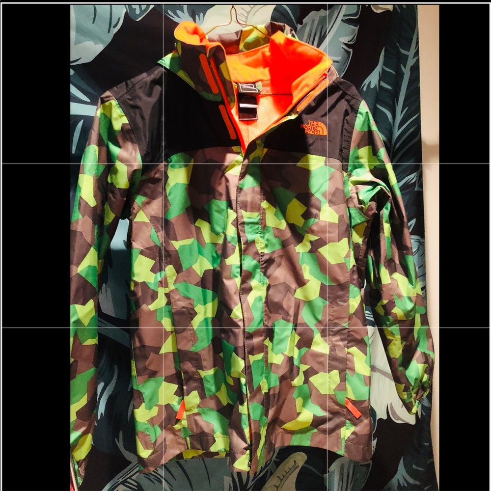 The North Face Green & Brown Camouflage Jacket with Orange Lining